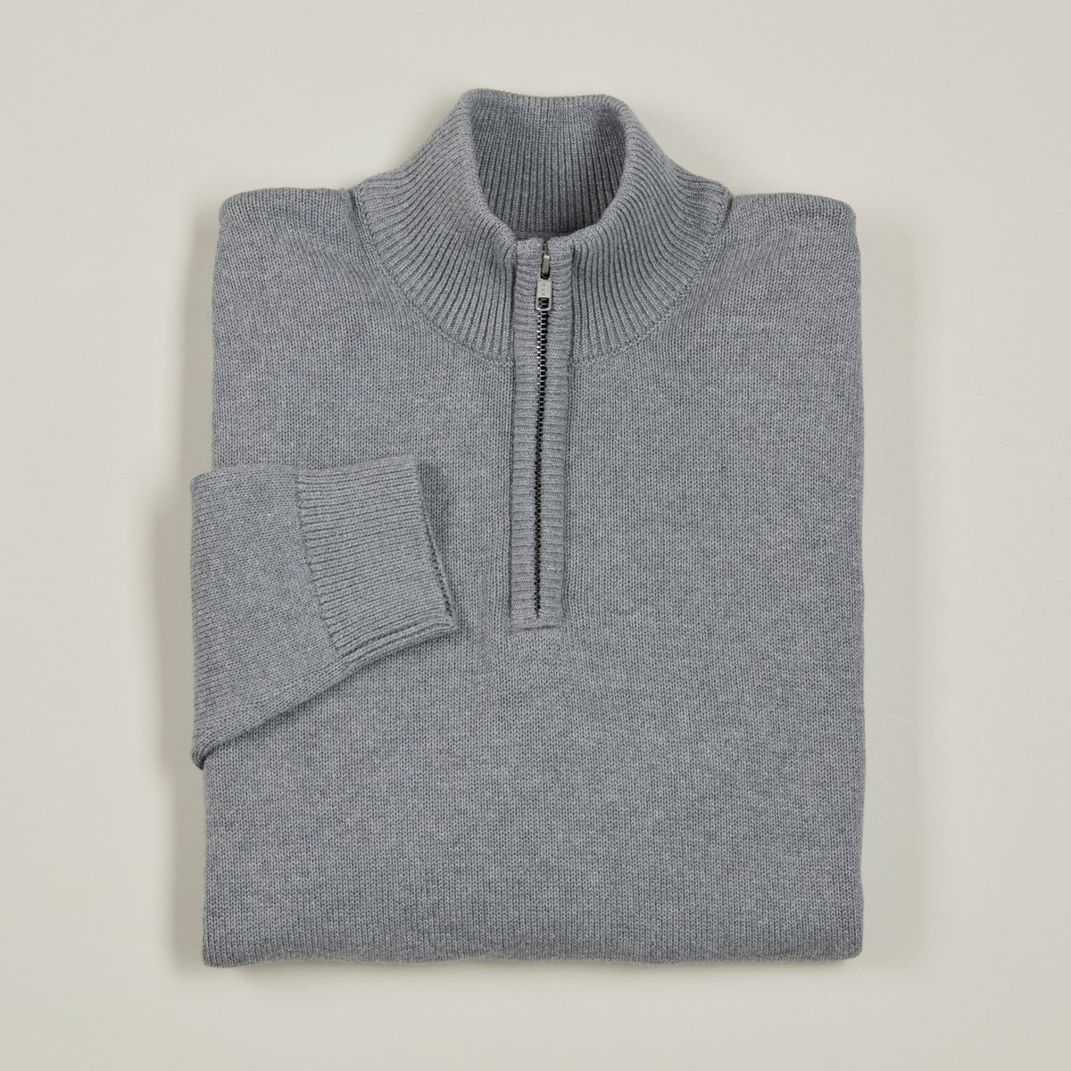 Quarter-Zip Knitted Jumper - Grey - Folded