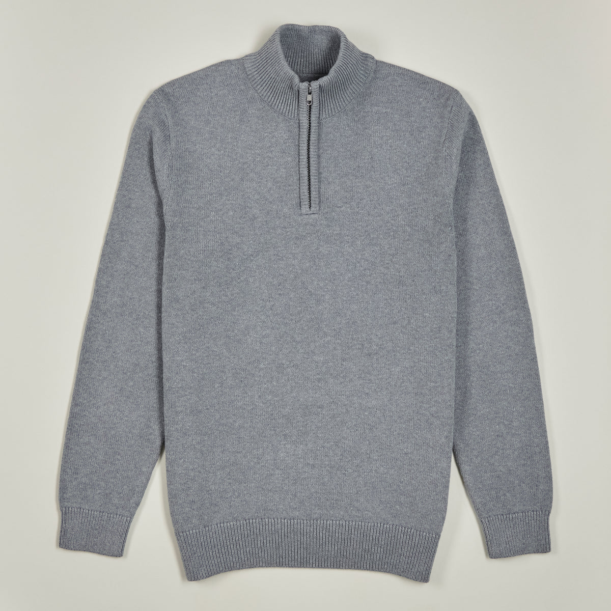 Quarter-Zip Knitted Jumper - Grey - Front