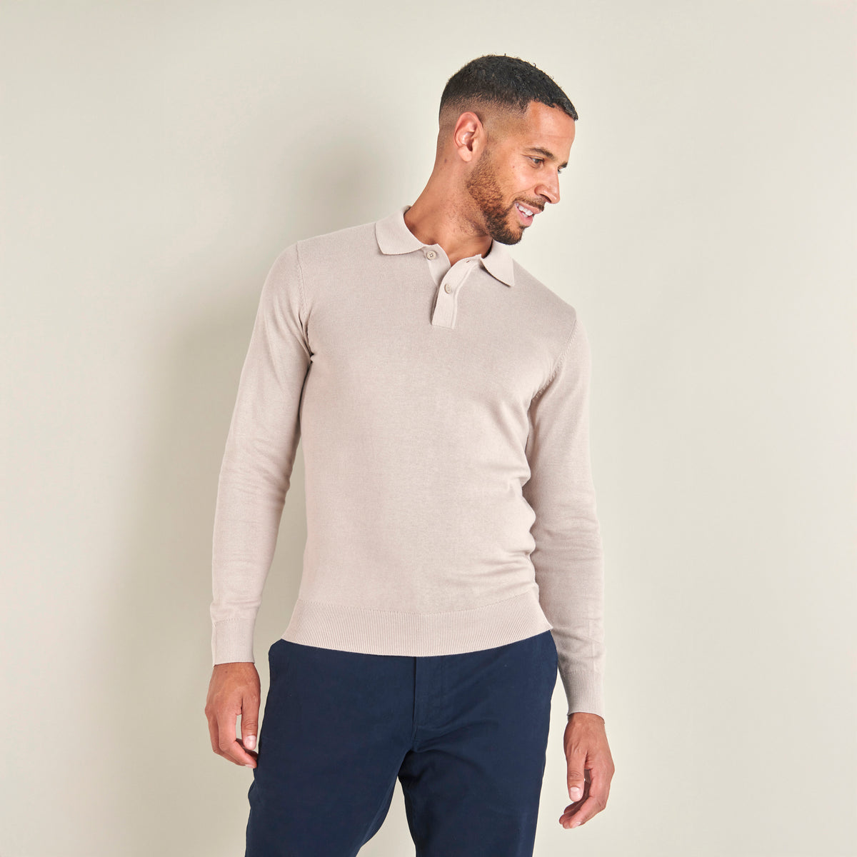 Knitted Polo - Taupe - Lifestyle Front