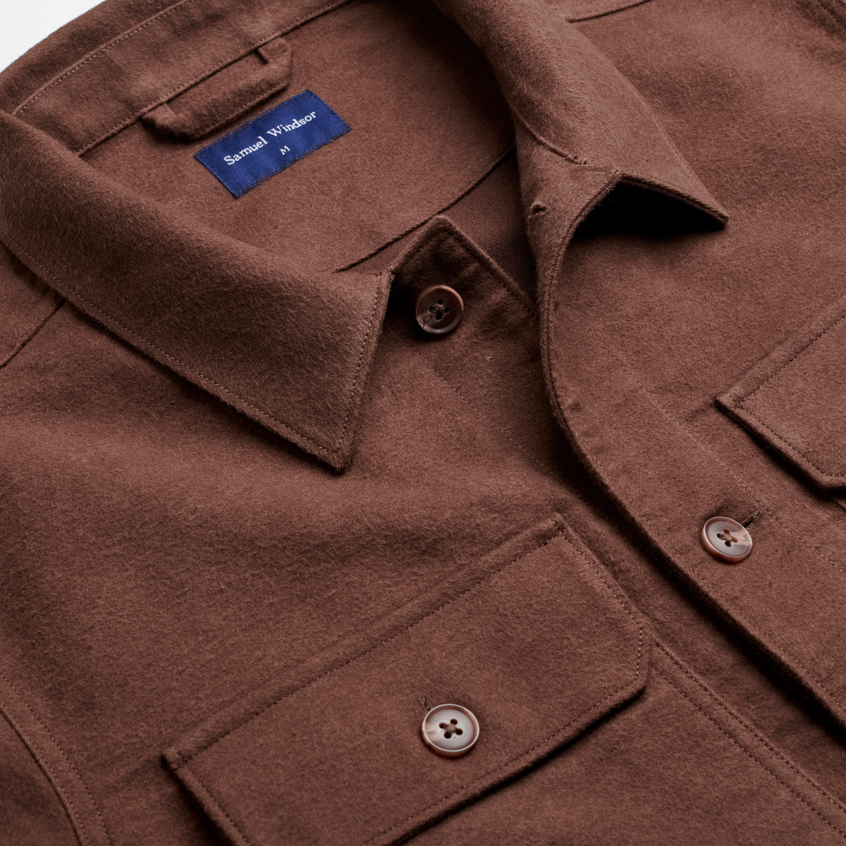 Moleskin Overshirt - Dark Brown - Neckline Detail