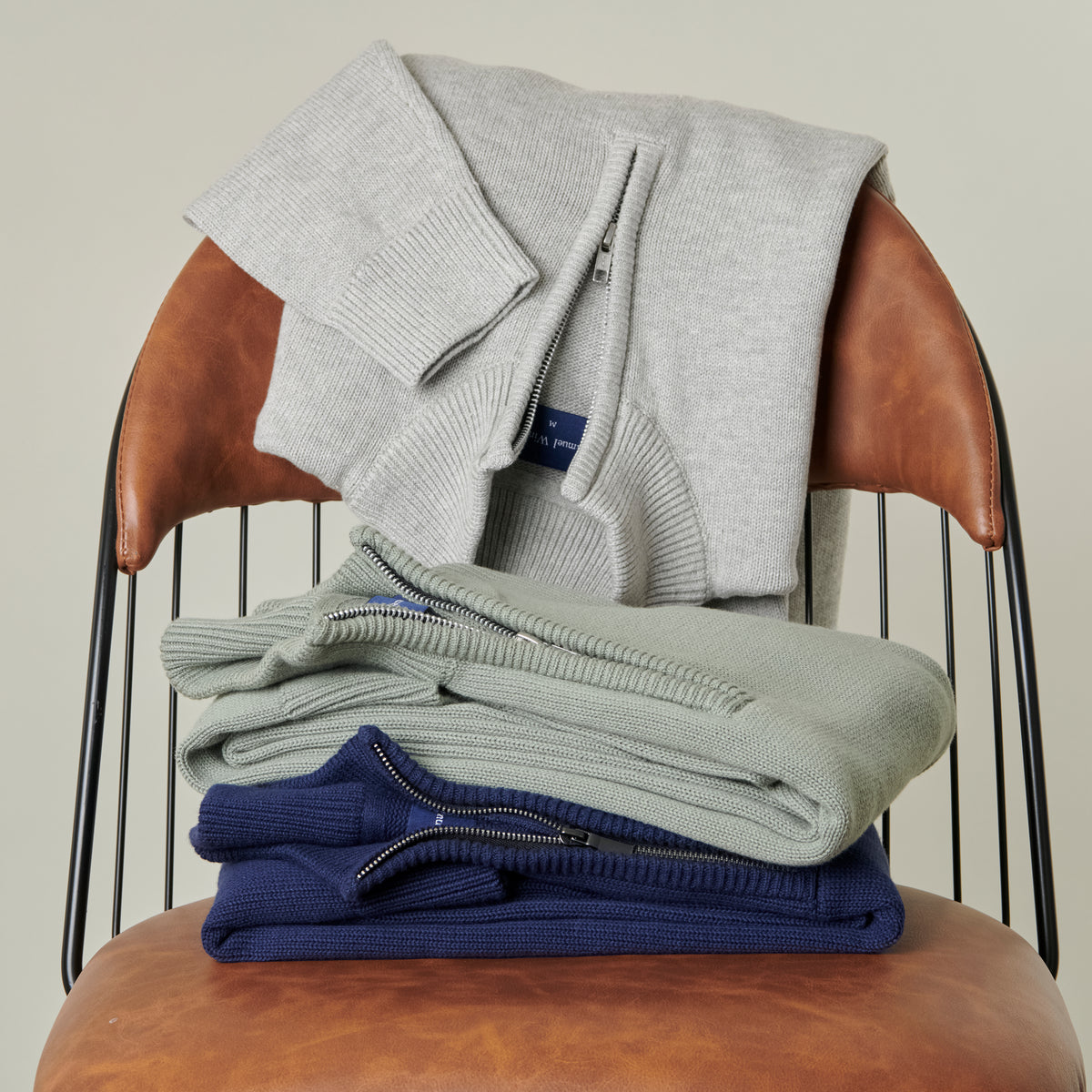 Quarter-Zip Knitted Jumper - Olive - Group Shot