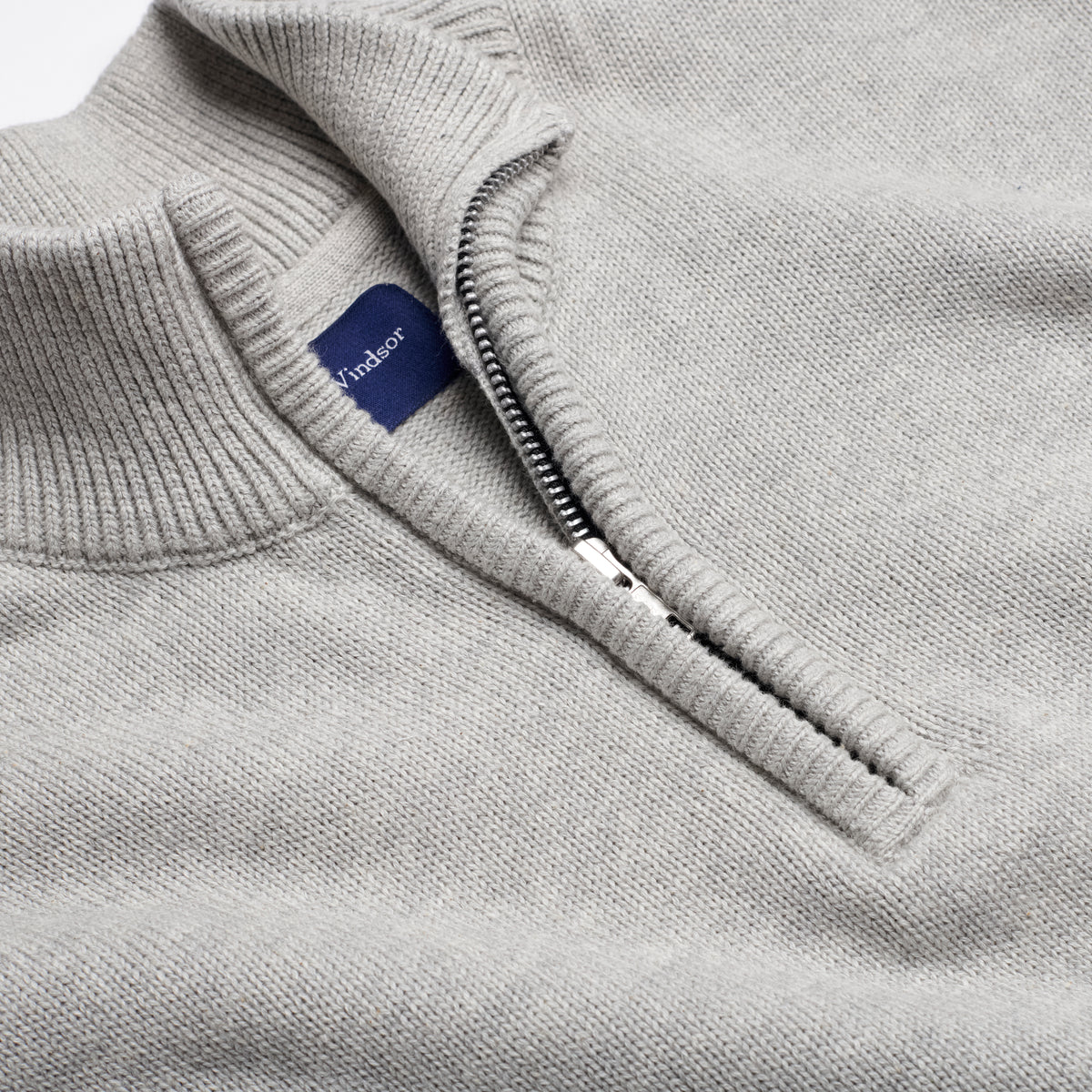 Quarter-Zip Knitted Jumper - Grey - Neckline Detail