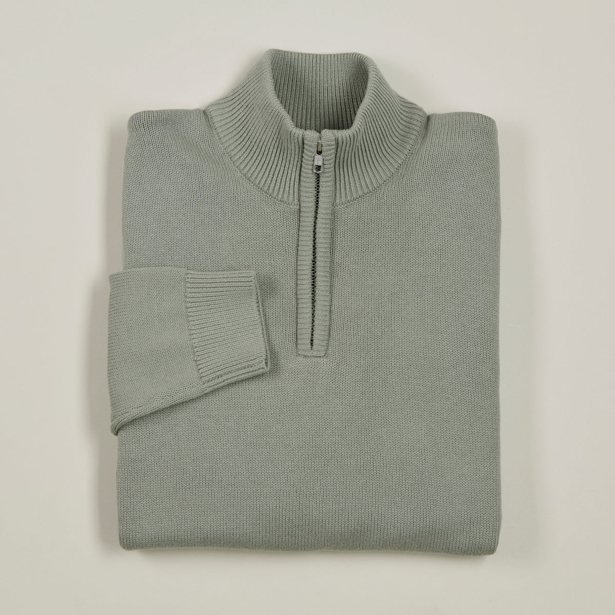 Quarter-Zip Knitted Jumper - Olive - Folded