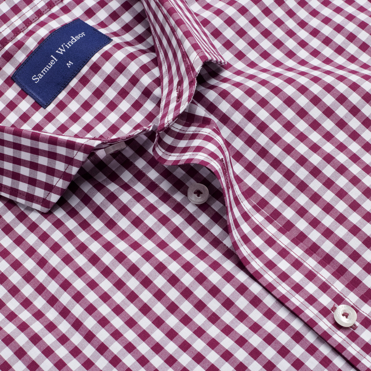 Poplin Shirt - Berry Check - Neckline Detail