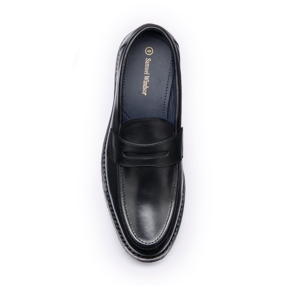 Penny Loafer - Black Rubber Sole (Wide Fit) - overhead view