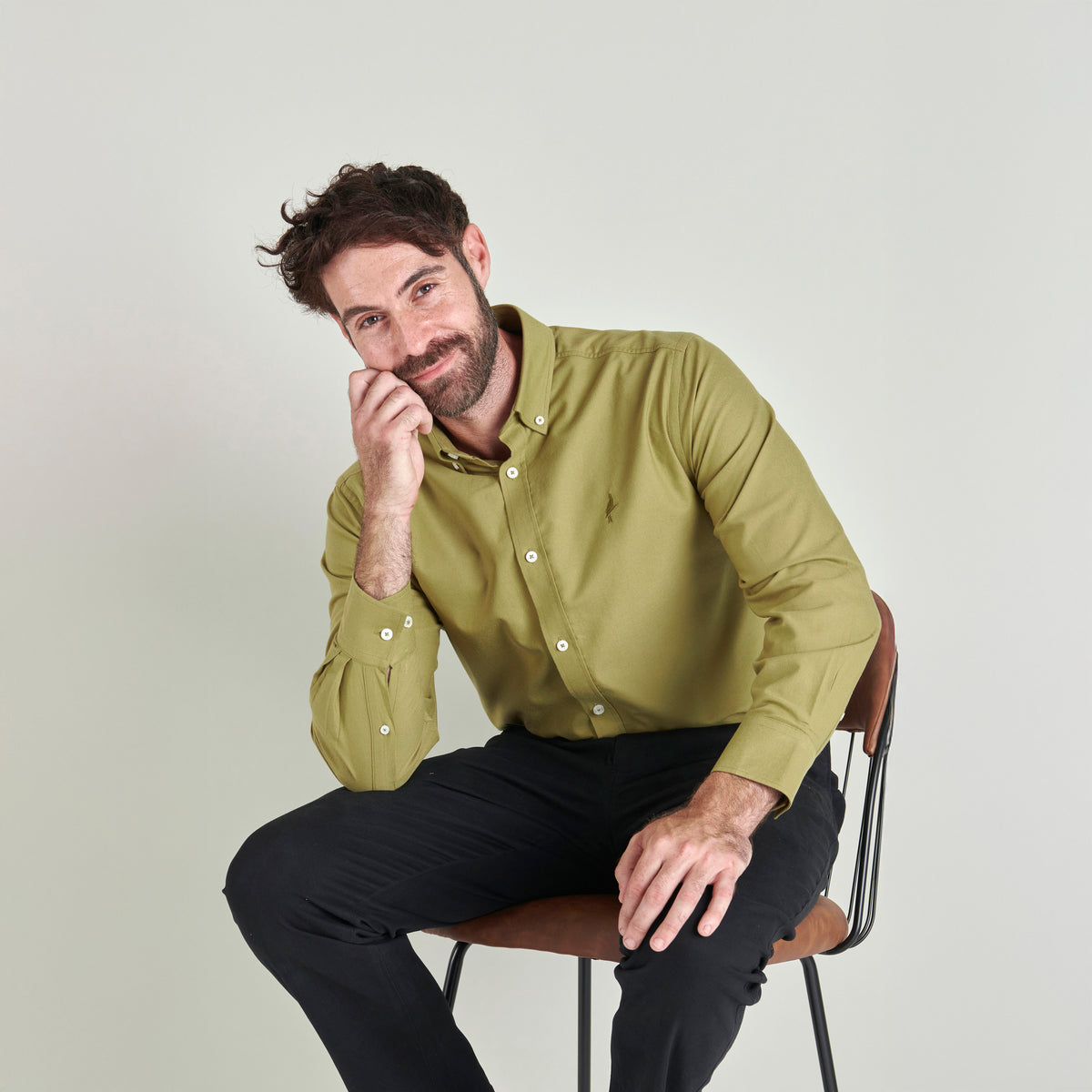 Oxford Shirt - Light Olive - Lifestyle Front